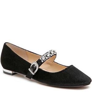 Black Velvet Mary Jane with Faux Diamond Buckles